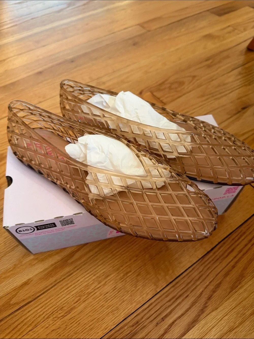Jellypop Women's Translucent Taupe Cage Jelly Flats